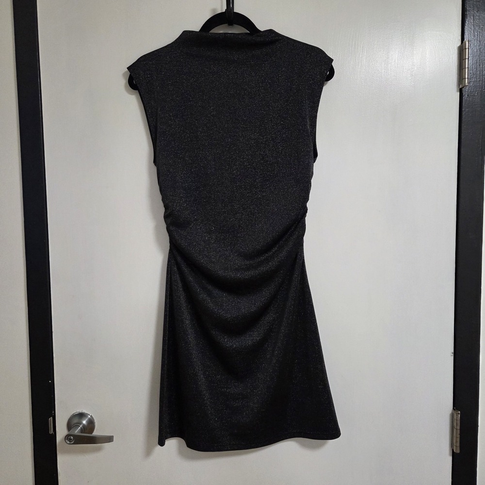 Reformation Womens Shimmer Ruched Mini Dress Black Metallic Mock Neck Party M